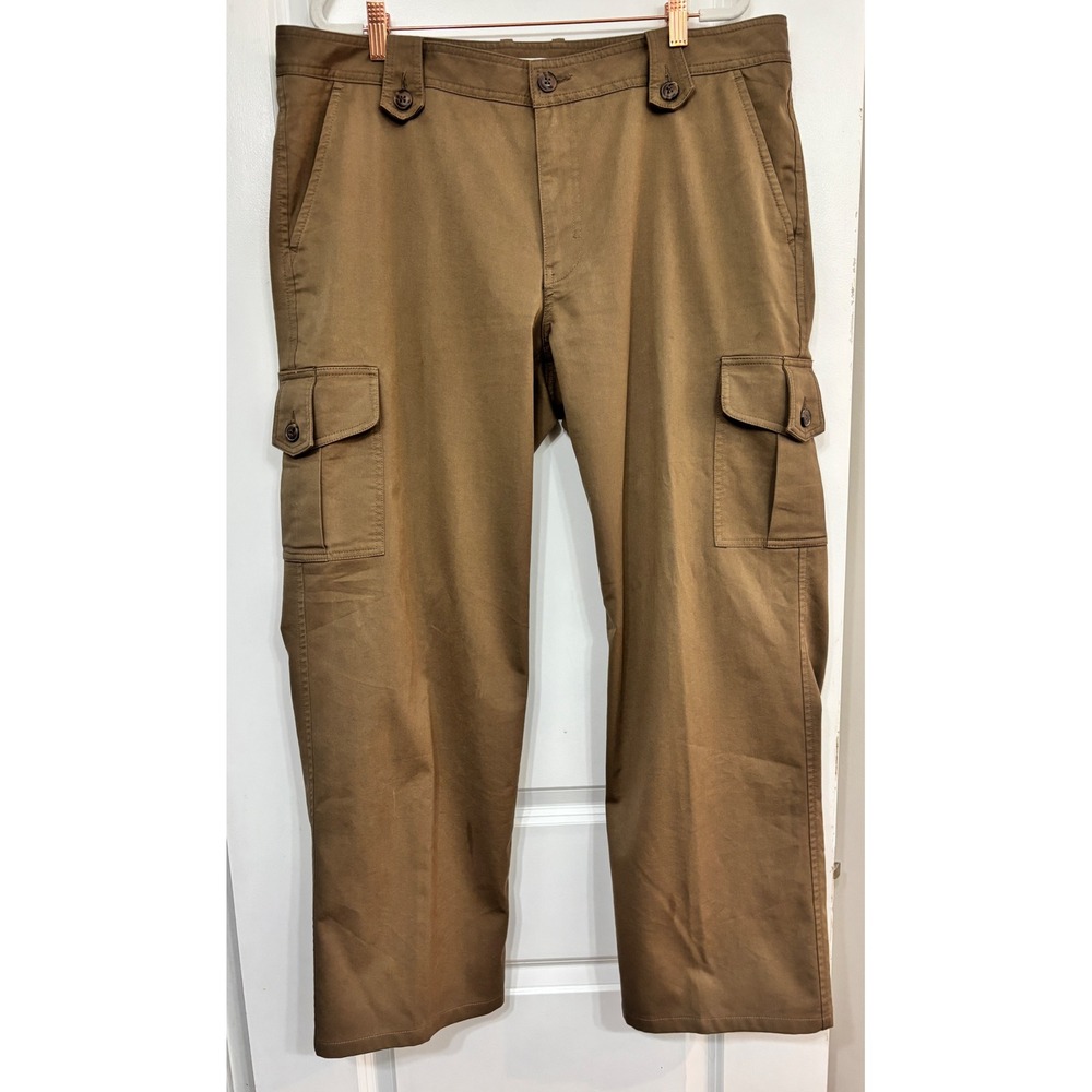 Mr Turk Mens Brown Cotton Twill Cargo Pants Straight Leg Utility Pants 38